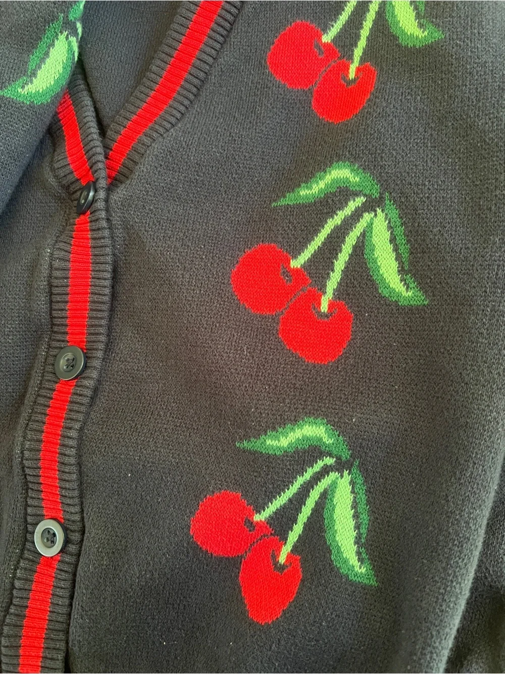Old Navy Slouchy Long-Sleeve Cherry Print Cardigan Sweater, Navy/Red, Size M (8)